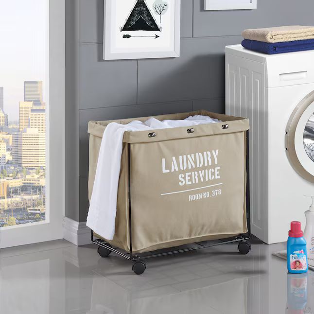 Danya B. Collapsible Laundry Hamper, Off-white, Rolling, Canvas Material, Fingerprint-Resistant, ... | Lowe's