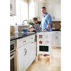 Guidecraft Classic Kitchen Helper Stool - White with 2 Keepers and Non-Slip Mat: Foldable, Adjustabl | Amazon (US)