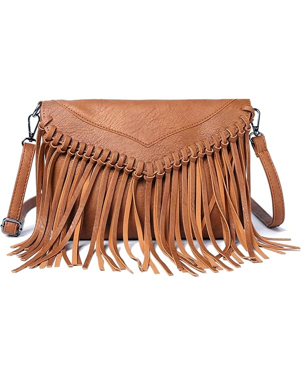 Oweisong Fringe Crossbody Purse for Women Western Cowgirl Purse Leather Tassel Fanny Packs Black ... | Amazon (US)