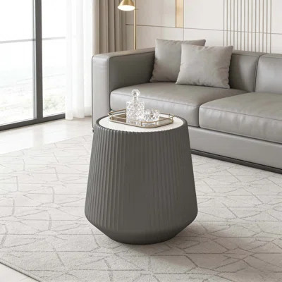 Light Sintered stone Top Cup Shape Leather Coffee Sofa Table | Wayfair North America