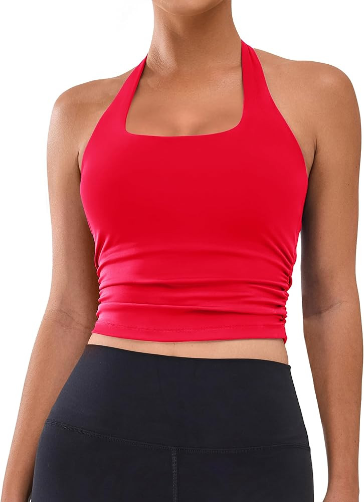 BMJL Womens Halter Built in Bra Workout Sports Tank Tops Buttery Longline Stappy Gym Crop Tops | Amazon (US)