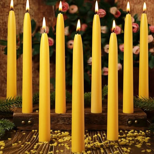 12 Pack Beeswax Taper Candles, 9in Dripless Pure Beeswax Candle Sticks,10 Hours Long Burning Natural Bees Wax Candles for Home,Unscented Smokeless Tapered Candlesticks for Dinner | Amazon (US)
