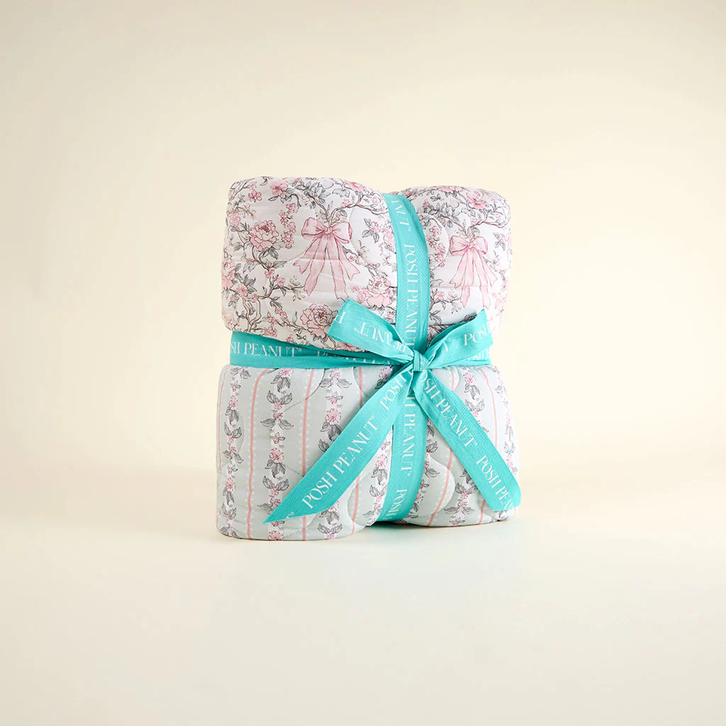Floral Pink Reversible Irene & Susan Reversible Quilted Patoo® Blanket | Posh Peanut® | Posh Peanut