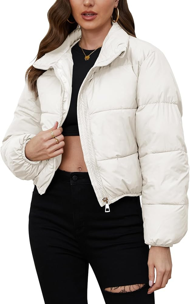 Arssm Women Short Puffer Jackets Winter Cropped Puffy Coat Padded Full Zip Stand Collar Outerwear... | Amazon (US)