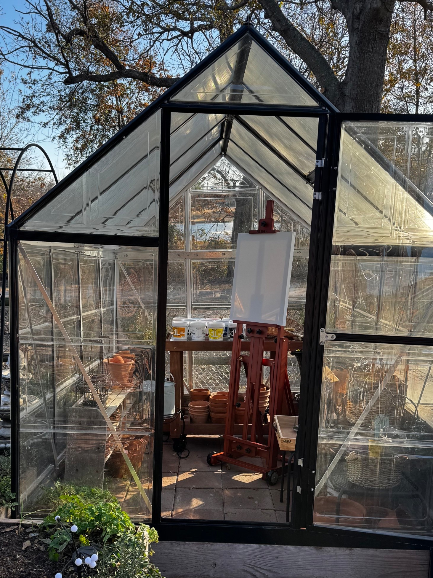 The best easel and greenhouse I’ve ever had! This greenhouse is my fav🪴 I spray painted it black on the outside before I put it together. To handle our Oklahoma tornado weather, we acted the base to 2x10’s. It’s solid. Hasn’t moved an inch!

Greenhouse
Art easel
Painting
Paint set
Art supplies 
Acrylic paint
Easy gardening
DIY 
Paint brushes

#LTKvlog #LTKHome