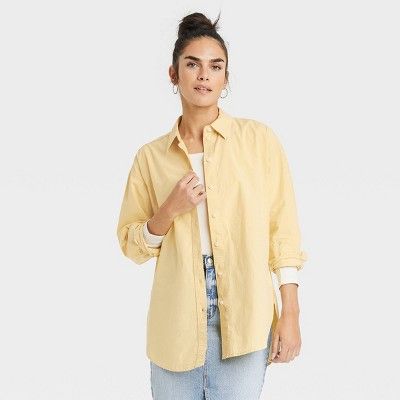 Women's Oversized Long Sleeve Collared Button-Down Shirt - Universal Thread™ Yellow M | Target