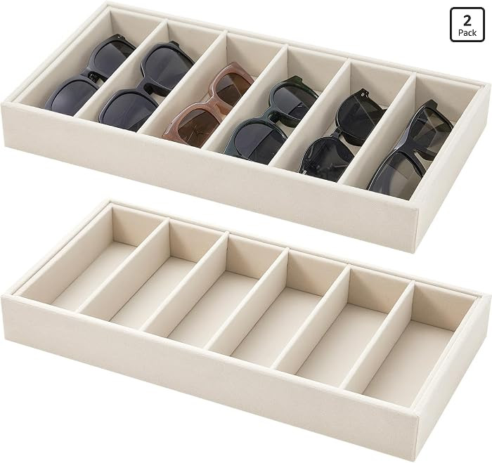 2 Pcs Velvet Sunglasses Organizer Tray 6 Grid Sunglass Organizer Velvet Tray Stackable Glasses Di... | Amazon (US)