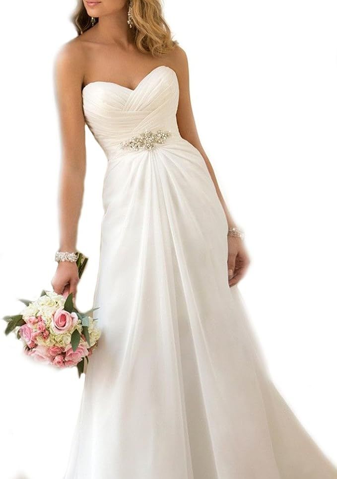 WeddingDazzle Women's Chiffon Beach Wedding Gowns Sweetheart Plus Size Wedding Dress | Amazon (US)