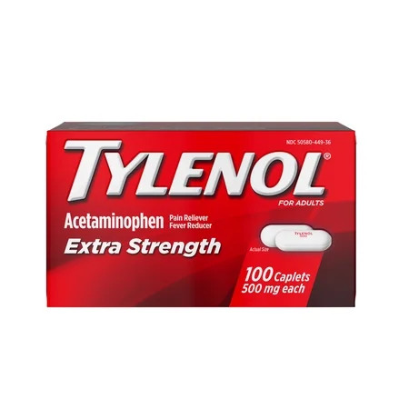 Tylenol Extra Strength Caplets, Fast, Strong Pain Relief, Acetaminophen 500 mg, 100 Count | Walmart (US)