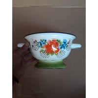 Vintage Enamel Colander Strainer With Flowers | Etsy (US)