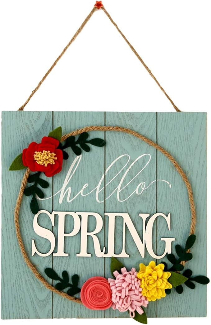 HOMirable Spring Wall Decor Home Hanging Sign 3D Fabric Flowers Wall Plaque Hello Spring Wreath W... | Amazon (US)