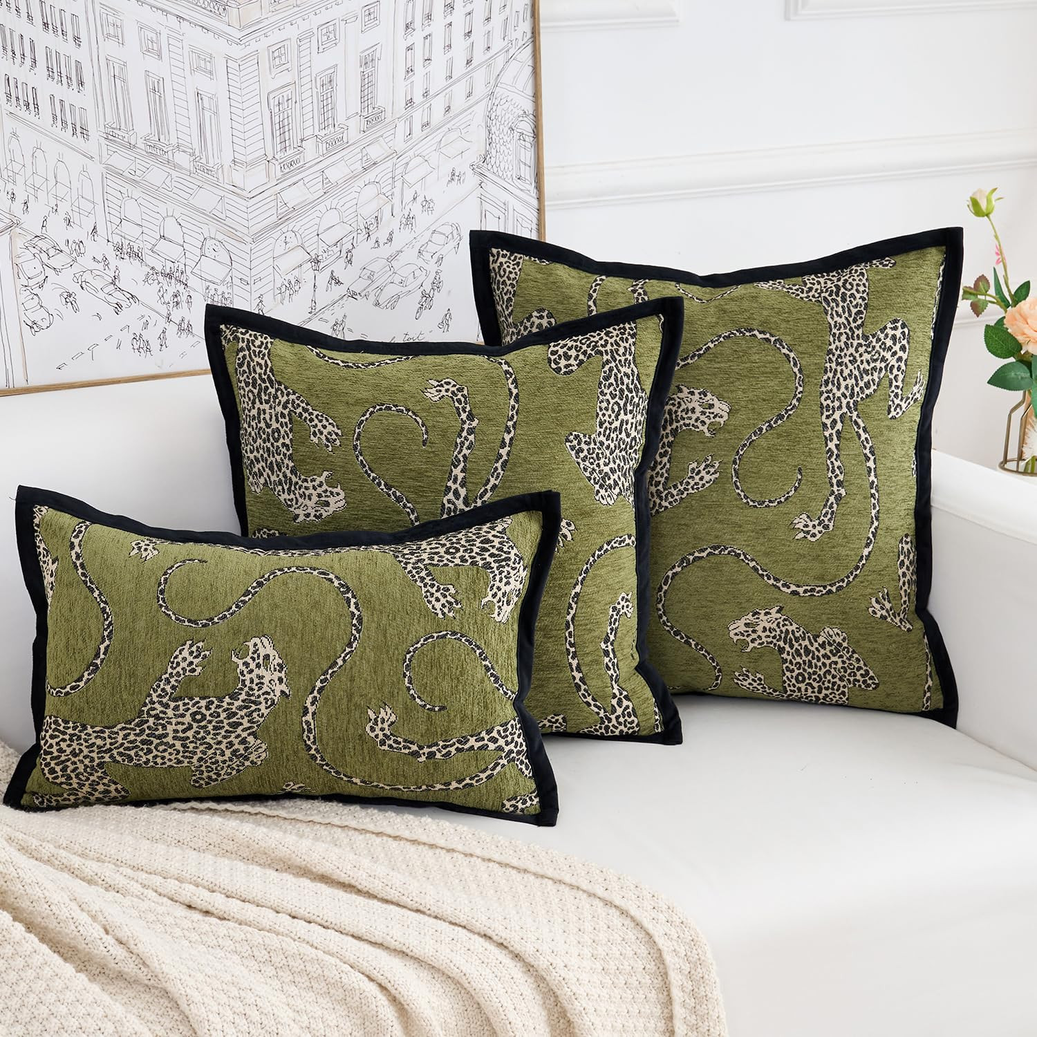 Premium Series, Snow Leopard Throw Pillow Covers, Animal Jacquard Cushion Cases for Home Decor, C... | Amazon (US)