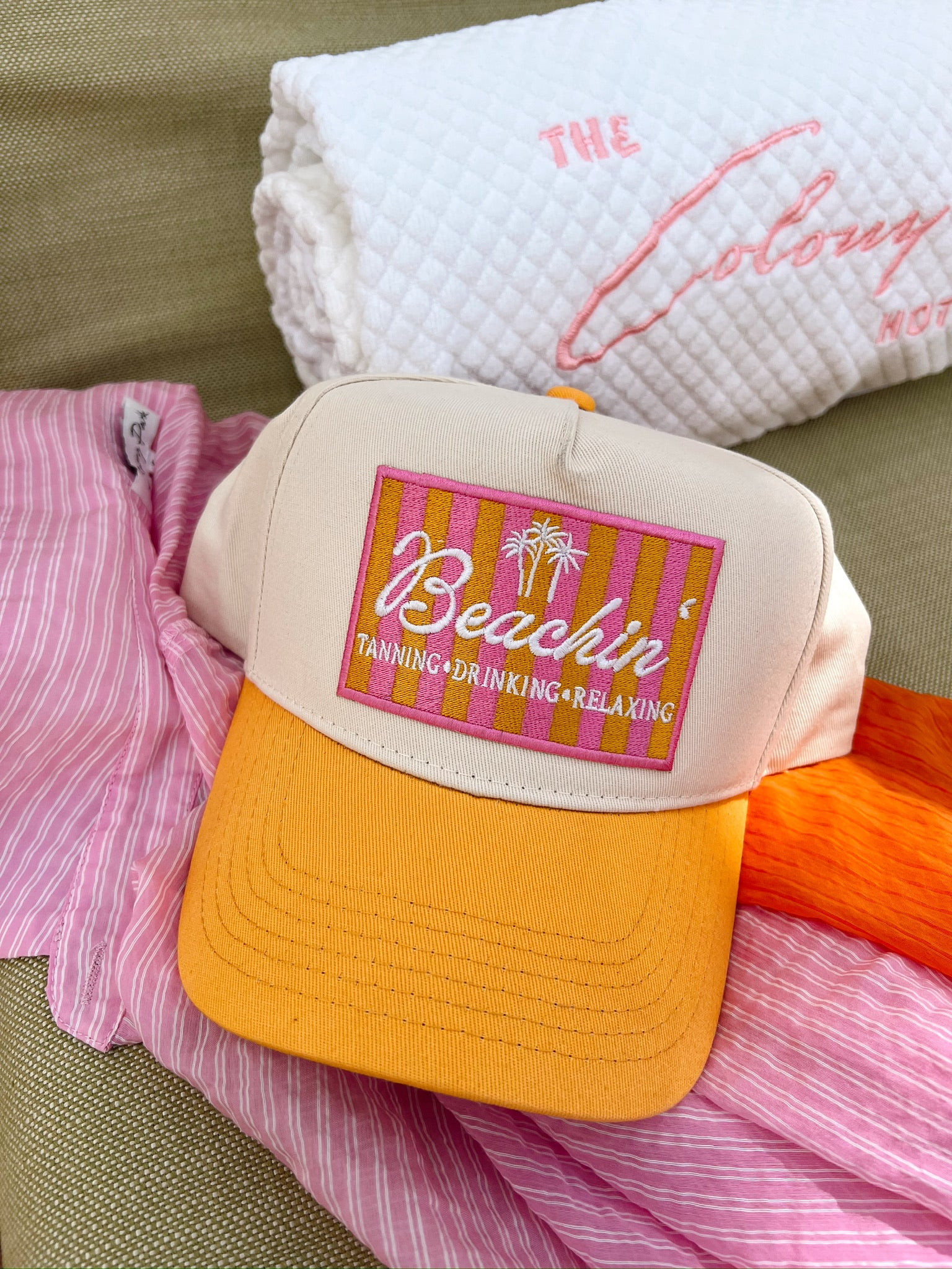 Beachin' - Orange Vintage Trucker Hat | KenzKustomz