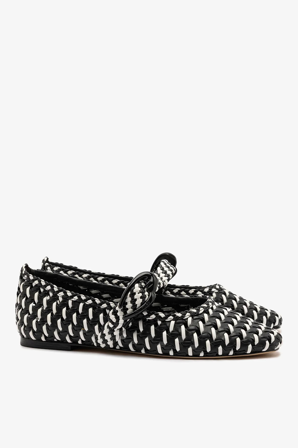 Verona Macrame Ballet Flat In Black and White Leather | Larroude