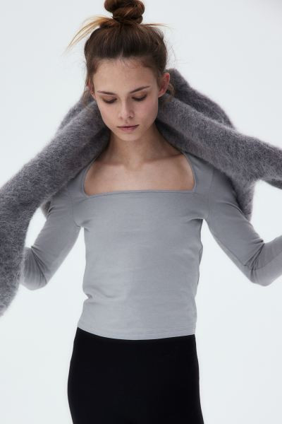 Square-neck Jersey Top - Grey - Ladies | H&M US | H&M (US + CA)