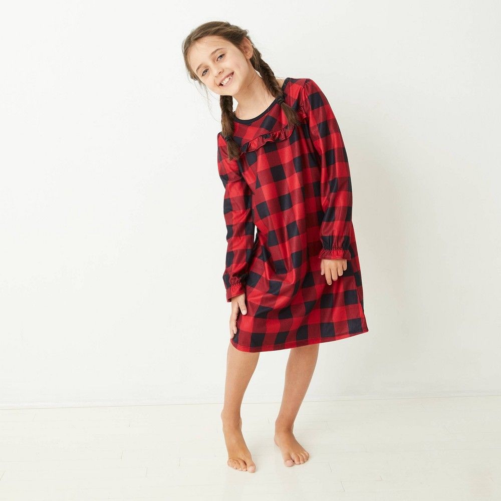 Kids' Holiday Buffalo Check Flannel Matching Family Pajamas Nightgown - Wondershop Red 8 | Target