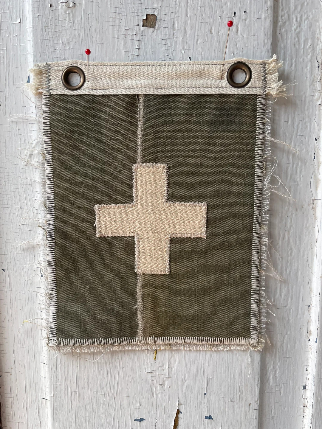 Vintage inspired army duffel bag Swiss cross camp flag salvaged canvas mountains camping plus sig... | Etsy (US)