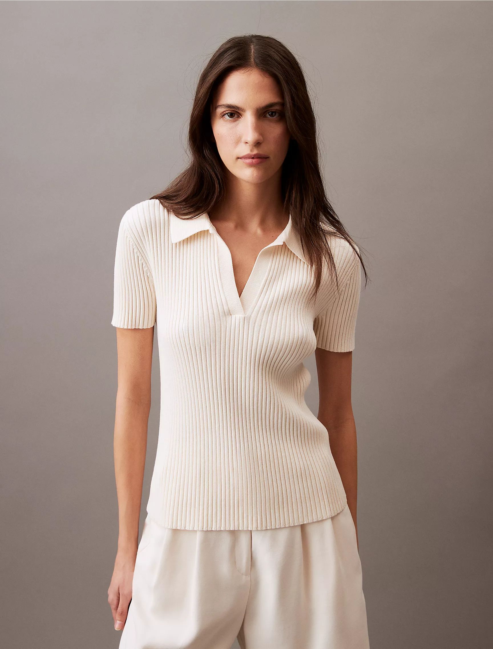 Smooth Cotton Rib Sweater Polo Shirt | Calvin Klein | Calvin Klein (US)