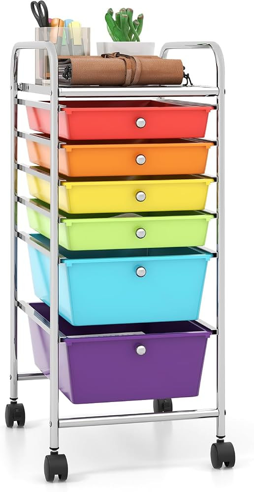 DREAMADE Rolling Rainbow Cart with 6 Drawers, Utility Cart with Removable Plastic Drawers, Lockab... | Amazon (US)