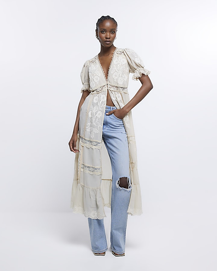 Cream lace longline top | River Island (UK & IE)