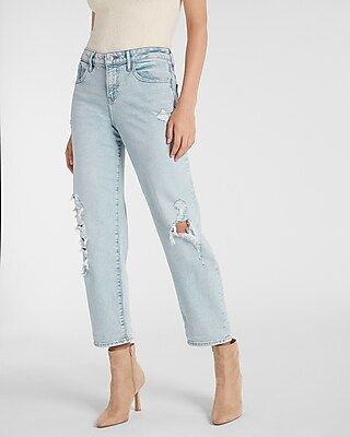 Mid Rise Ripped Rolled Hem Boyfriend Jeans | Express