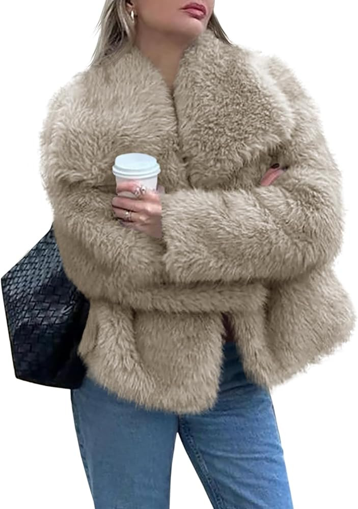 Tankaneo Womens Winter Faux Fur Jackets Fleece Long Sleeve Cropped Shaggy Coats Open Front Warm O... | Amazon (US)