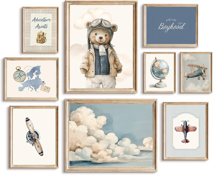 Teddy Bear Nursery Wall Art Decor Baby Boys Room Canvas Poster Vintage Nursery Wall Decor Navy Bl... | Amazon (US)