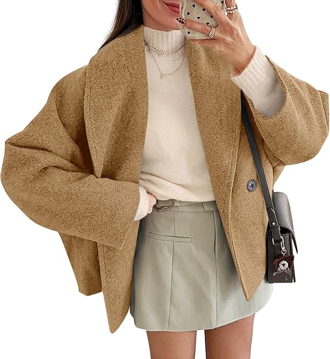 Yousify Womens Cropped Pea Coats Oversized Wool Blend Short Jackets Lapel Double Breasted Fall Wi... | Amazon (US)