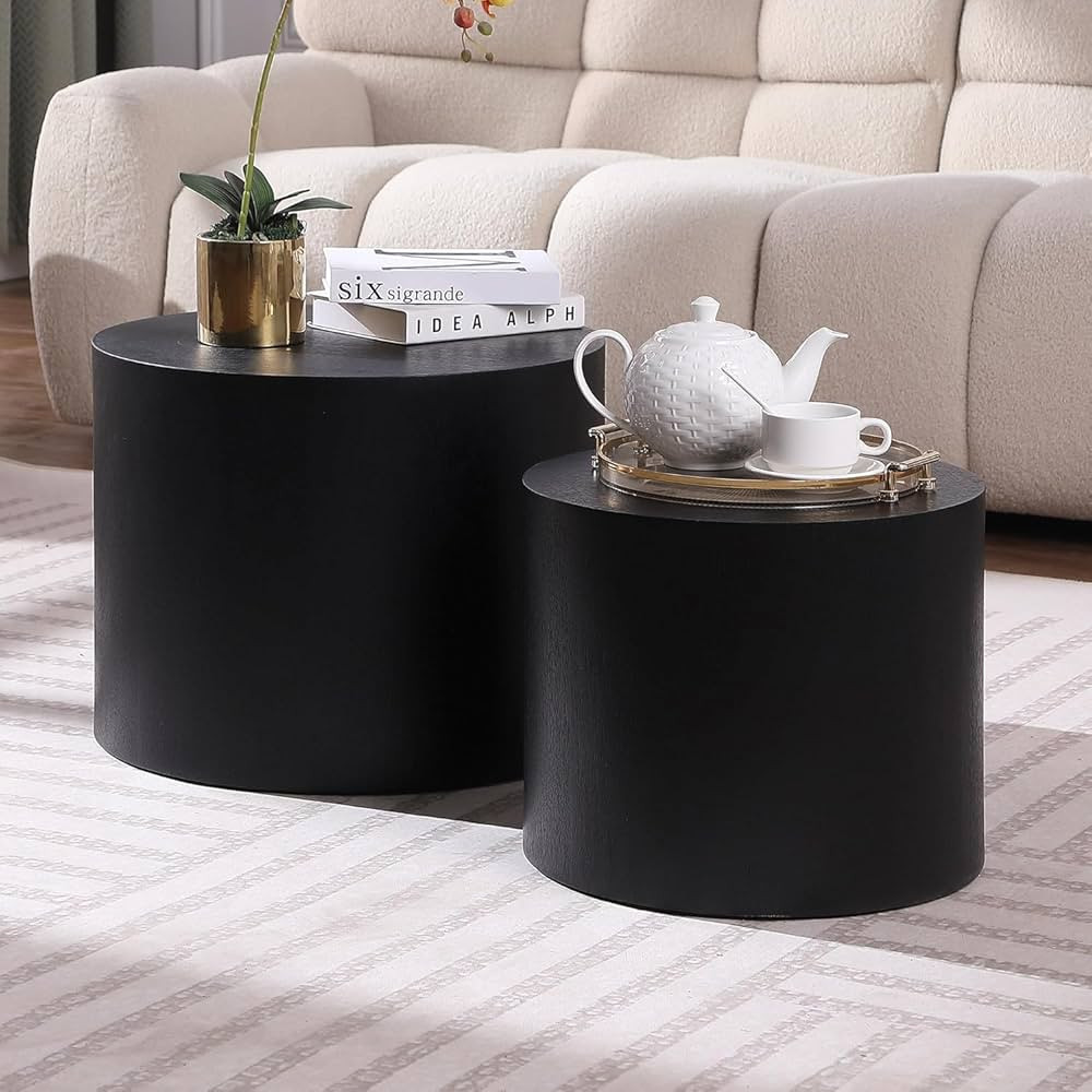 Nesting Coffee Table Set of 2, Modern Round Coffee Table with Non-Slip Feet, Wooden Circle Accent... | Amazon (US)