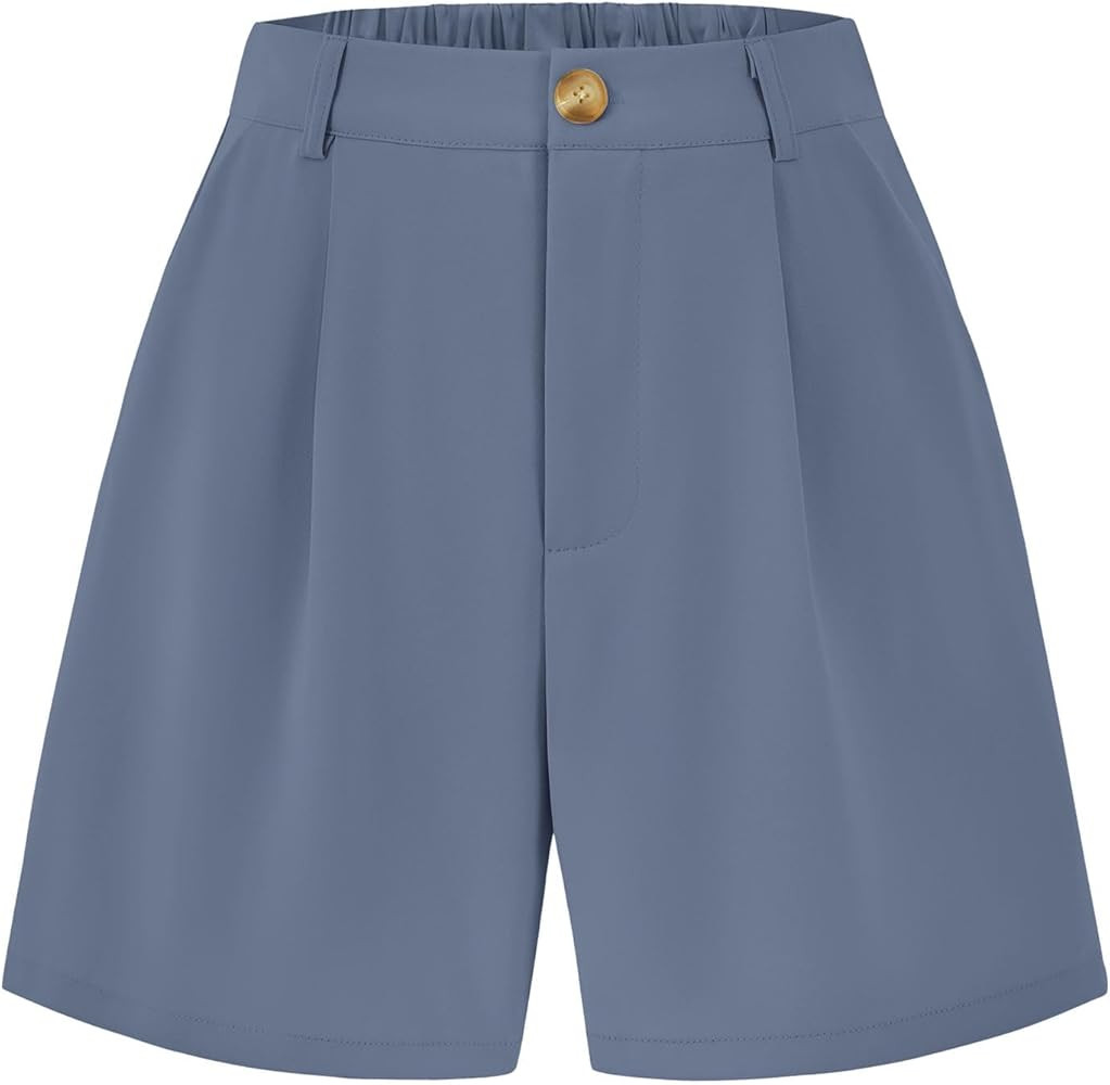 KIRUNDO Shorts for Women Dressy Casual Summer Elastic Waist in The Back Pleated Wide Leg Tailored... | Amazon (US)