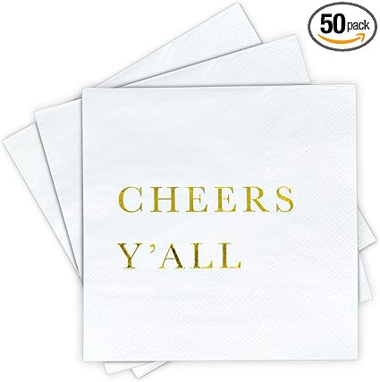 Gold Cocktail Napkins - Cheers Y'all Party Napkins, Wedding Napkins, 3-Ply Disposable Paper Napki... | Amazon (US)