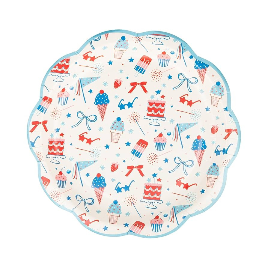 My Mind's Eye Patriotic Paper Plates, 9 inch Scalloped Edge, Red White Blue Summer Party Plates w... | Amazon (US)