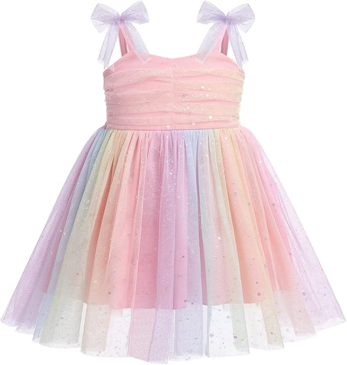 1st Birthday Girl Outfit Baby Floral Pink Tutu Dress Self-tie Rose Flower Tulle Dress Summer Tea ... | Amazon (US)