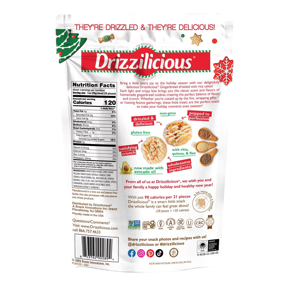 Drizzilicious Holiday Ginger Bread Bites Mini Rice Cakes - 4oz | Target