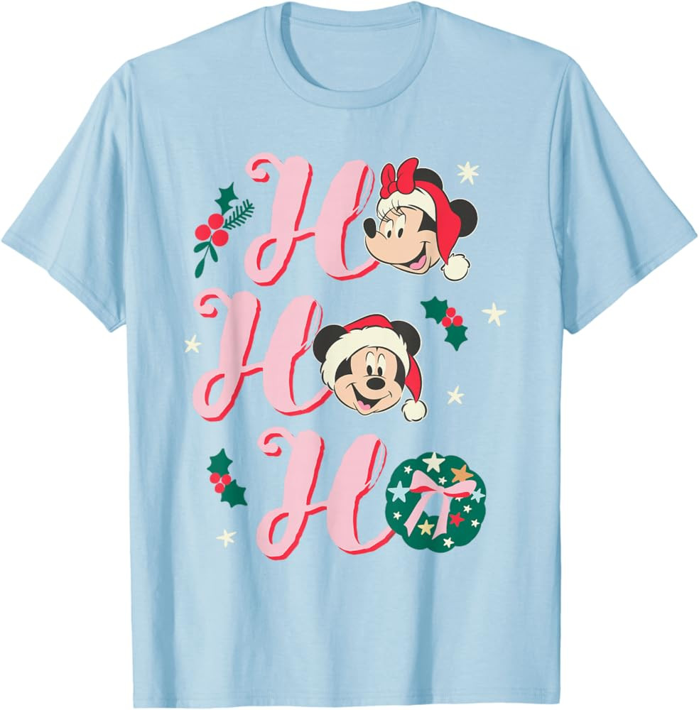 Disney Mickey & Minnie Christmas Ho Ho Ho Retro Holiday T-Shirt | Amazon (US)