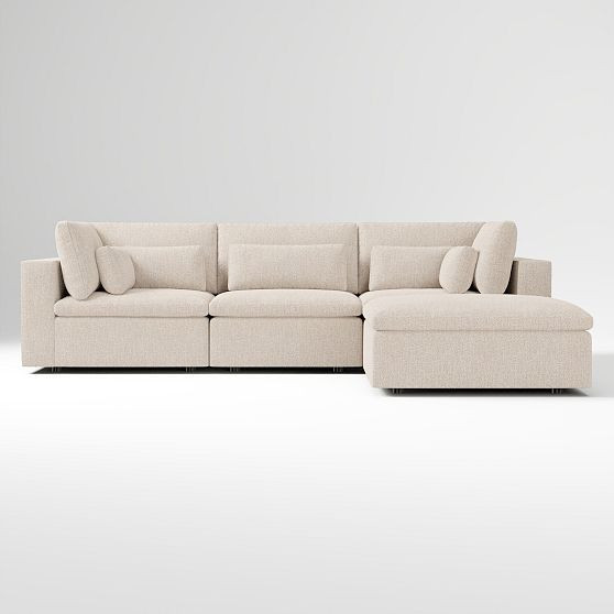 Harmony Modular 2 Corner + Armless Single + Ottoman Sectional, Modern Boucle Oatmeal | West Elm (US)