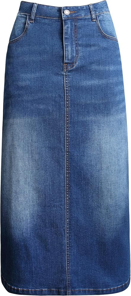 Long Denim Skirt for Women Casual A-Line Denim Maxi Skirt Stretch High Waisted Jean Skirt with Po... | Amazon (US)