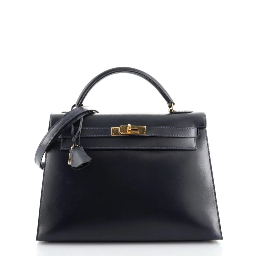 Kelly Handbag Indigo Box Calf with Gold Hardware 32 | Rebag