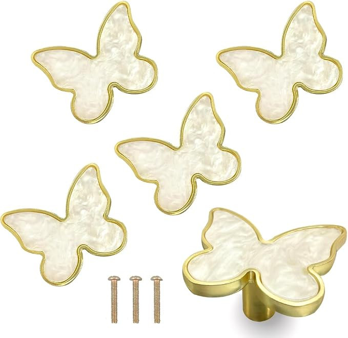 6 pcs Butterfly Shape Knobs Handle Gold Cabinet Knobs Decoration Door Handle Single Hole Handles ... | Amazon (US)