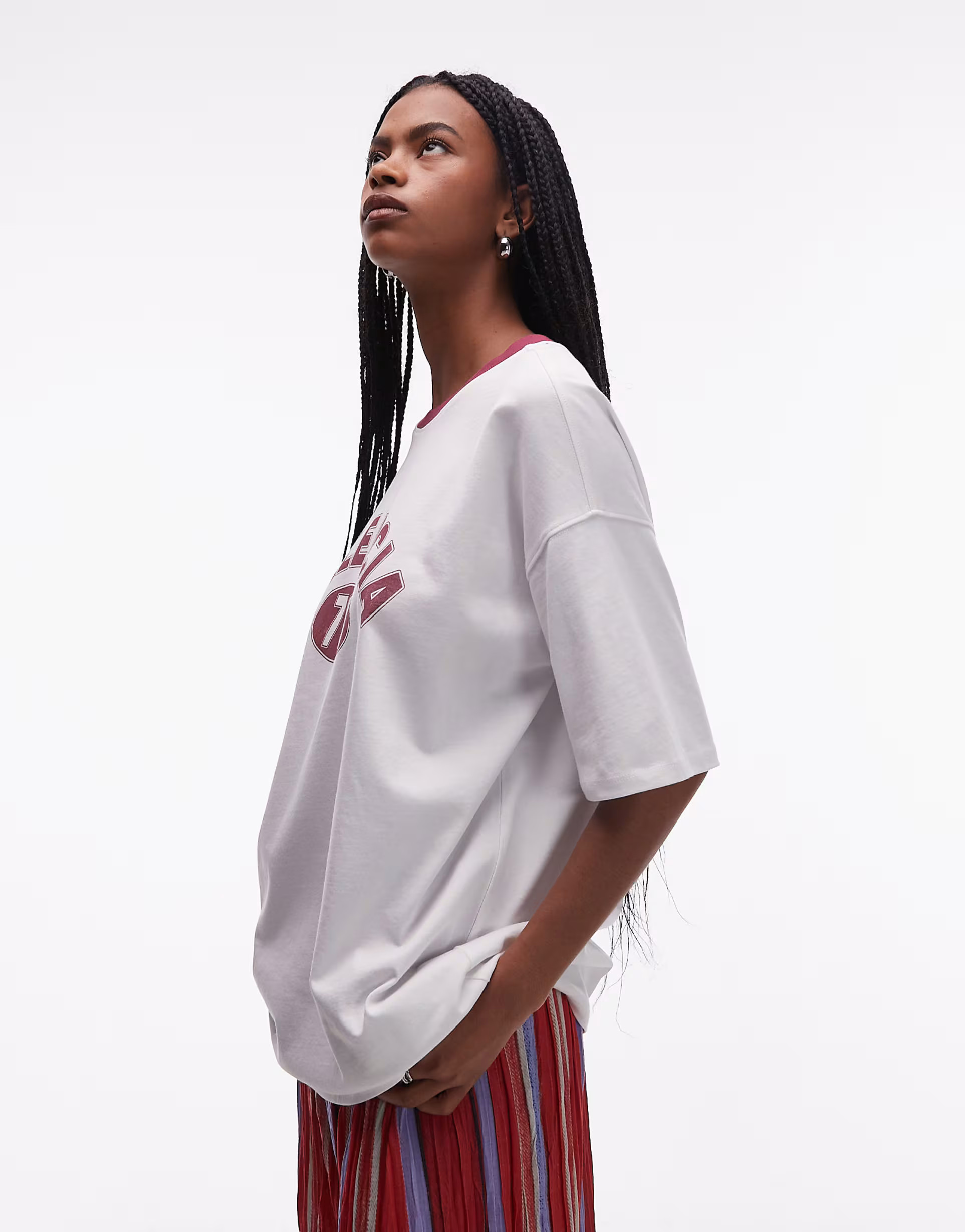 Topshop jersey oversized Valencia sports t-shirt with burgundy ringer in white | ASOS | ASOS (Global)