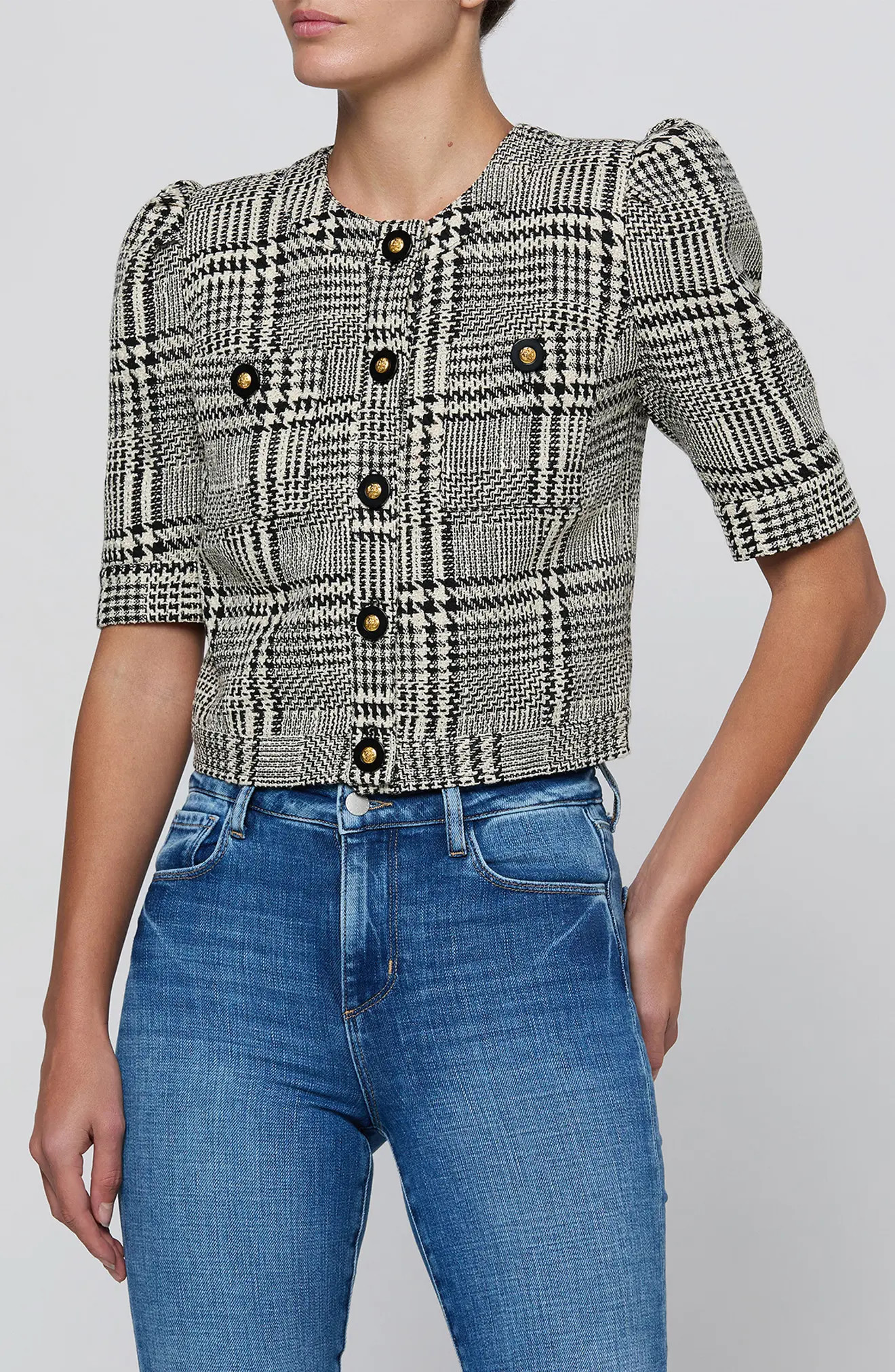 L'AGENCE Allegra Glen Plaid Short Sleeve Cropped Jacket (Women) | Nordstrom | Nordstrom