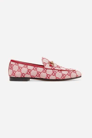 Gucci - Jordaan Horsebit-detailed Leather-trimmed Logo-printed Canvas Loafers - Red | NET-A-PORTER (US)