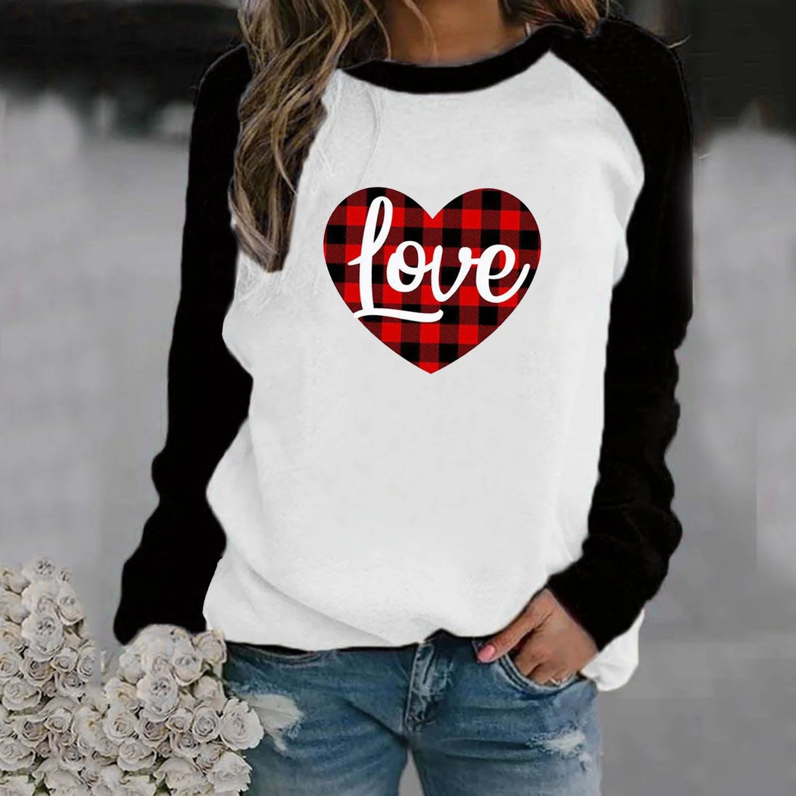 Tangnade Oversized t shirts for Women Fashion Womens Valentine's Day Heart Printed Long Sleeve To... | Walmart (US)