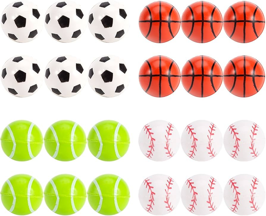 Pllieay 24pcs 4 Styles Bouncy Balls, Sports Rubber Balls for Kids Play Party Favors(27mm) | Amazon (US)