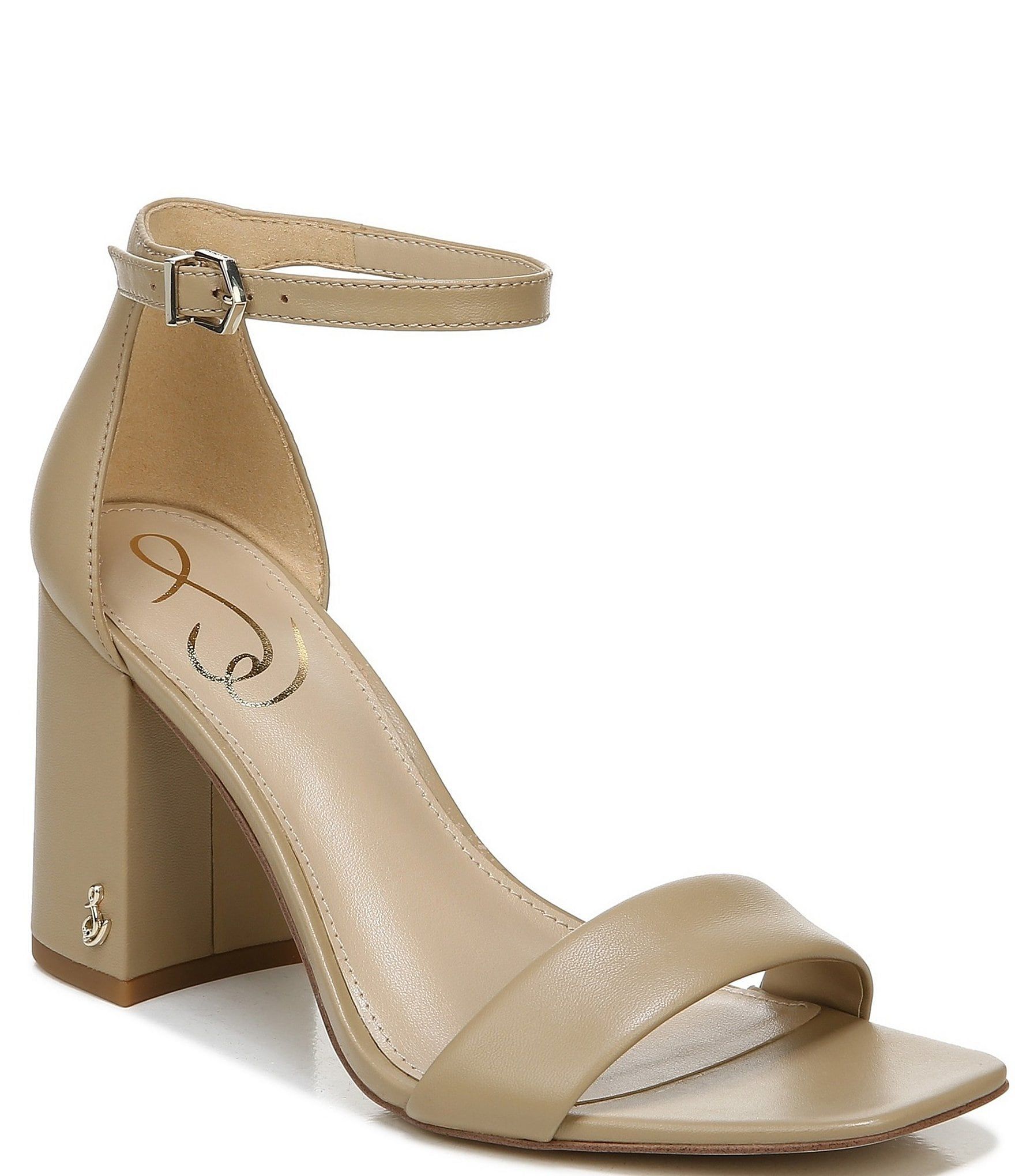 Daniella Leather Ankle Strap Block Heel Square Toe Dress Sandals | Dillard's