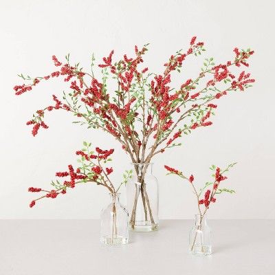 Faux Winterberry Stems Glass Bottle Arrangement - Hearth & Hand™ with Magnolia | Target