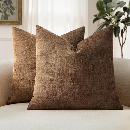 MIULEE Textured Chenille Throw Pillow Covers 18x18 Inch Honey Brown | Amazon (US)