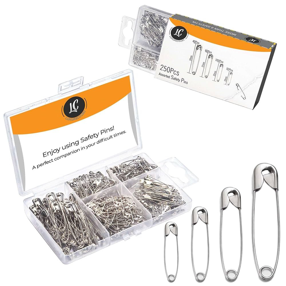 250 Pack Safety Pins by Luxurecourt, 4 Assorted Sizes of Durable, Silver Small and Large Safety P... | Amazon (CA)
