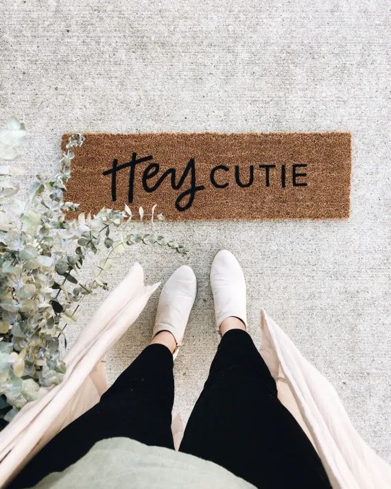 Hey Cutie Mat  Hand Painted Custom Doormat  Cute Doormat  | Etsy | Etsy (US)