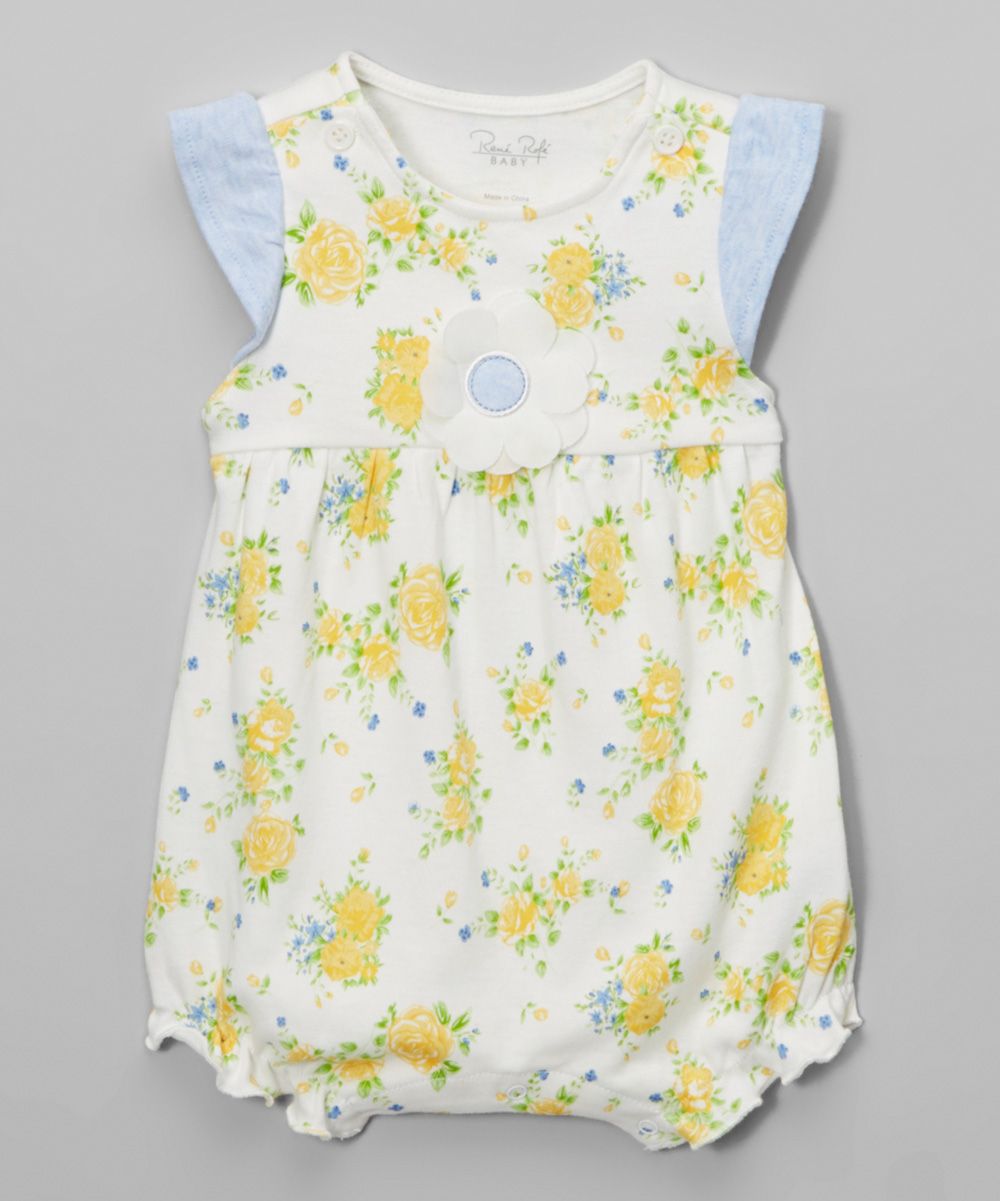 Rene Rofe Baby Girls' Rompers - Yellow & Blue Floral Bubble Bodysuit | Zulily